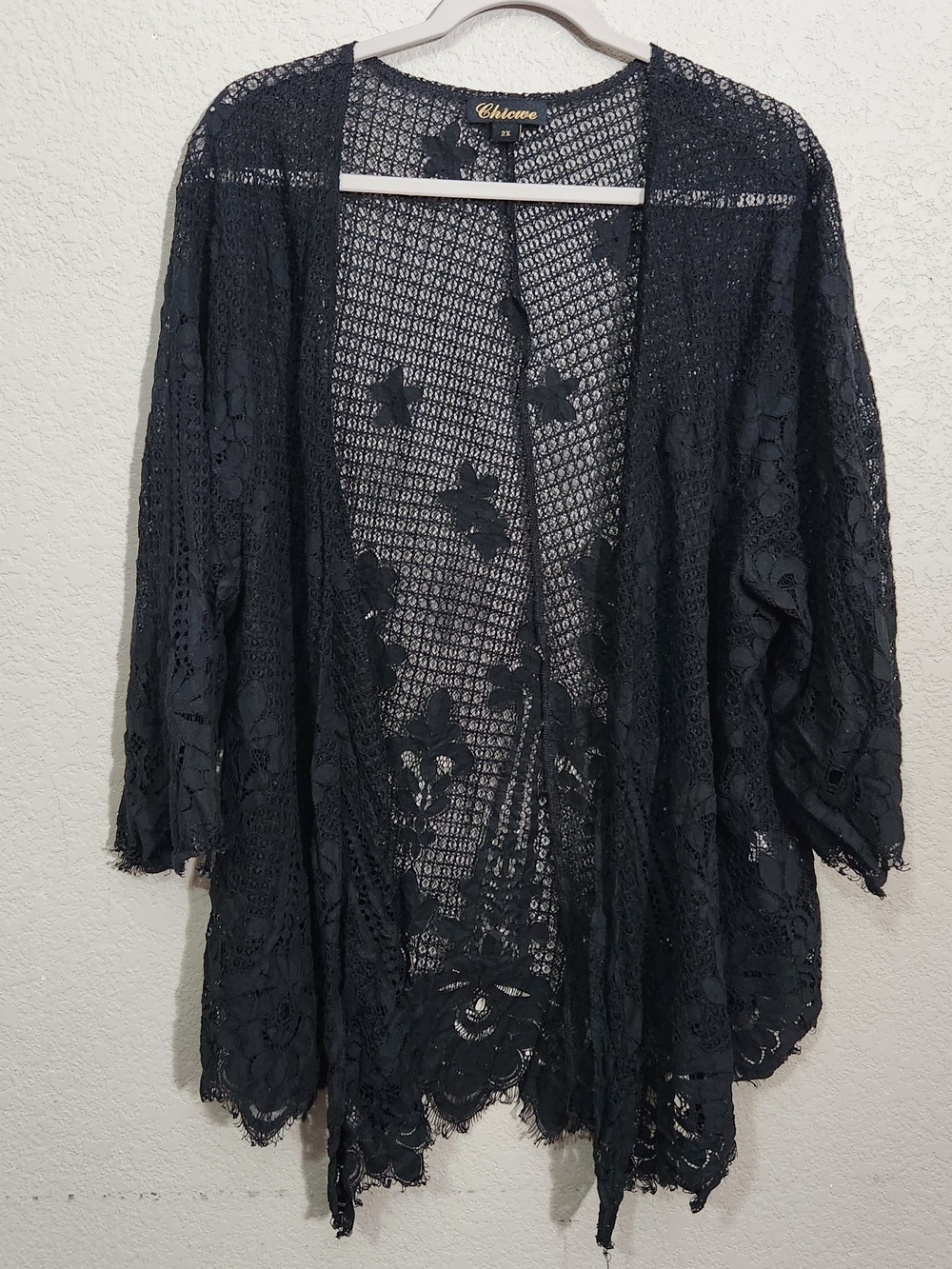 Chicwe Black Crochet Lace Kimono Cover-Up 2X Whimsigoth Witch